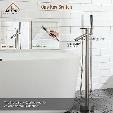 Single-Handle Floor-Mounted Bath Tub Faucet with Hand Shower