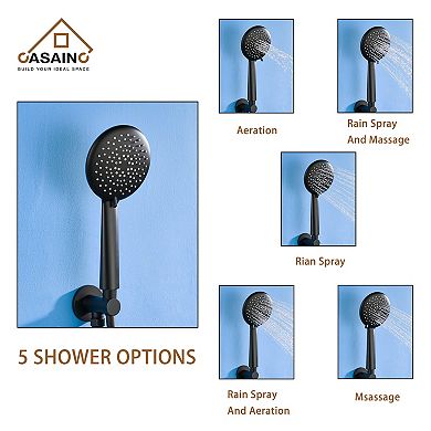 Casainc Round Shower Faucet Set Rain Head Wall Mount Mixer Taps with hand Spray