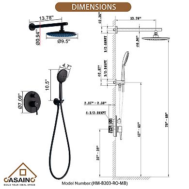 Casainc Round Shower Faucet Set Rain Head Wall Mount Mixer Taps with hand Spray