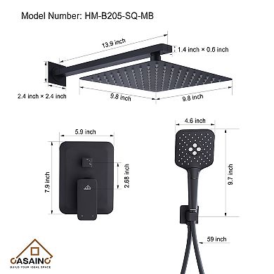 3-Spray Patterns 9.8 in. Wall Mount Dual Shower Heads in Spot Resist Matte Black