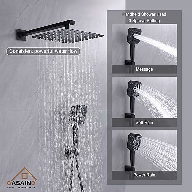 3-Spray Patterns 9.8 in. Wall Mount Dual Shower Heads in Spot Resist Matte Black