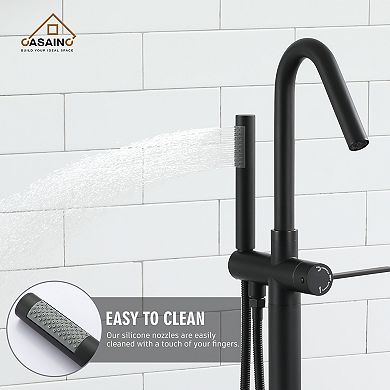 Single-Handle High Arch Floor Mounted Freestanding Tub Faucet with Handshower