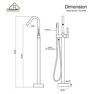Single-Handle High Arch Floor Mounted Freestanding Tub Faucet with Handshower