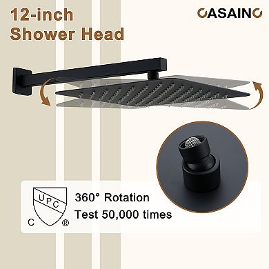 Luxury Thermostatic 2-Spray Patterns 12 in. Flush Wall Mount Rainfall Dual Shower Heads with 6-Jets
