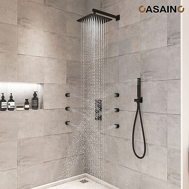 Luxury Thermostatic 2-Spray Patterns 12 in. Flush Wall Mount Rainfall Dual Shower Heads with 6-Jets