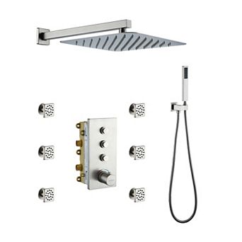 Luxury Thermostatic 2-Spray Patterns 12 in Flush Wall Mount Rainfall Dual Shower Heads with 6-Jets