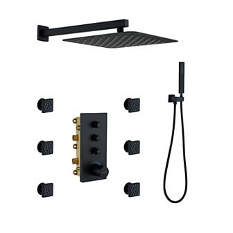 Luxury Thermostatic 2-Spray Patterns 12 in Flush Wall Mount Rainfall Dual Shower Heads with 6-Jets