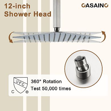 Thermostatic 3-Spray 12 in Flush Ceiling Mount Rainfall Dual Shower Heads with 6-Jets