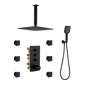 Thermostatic 3-Spray 12 in Flush Ceiling Mount Rainfall Dual Shower Heads with 6-Jets