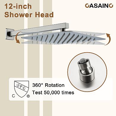 Luxury Thermostatic 3-Spray Patterns 12 in. Flush Wall Mount Rainfall Dual Shower Heads with 6-Jets