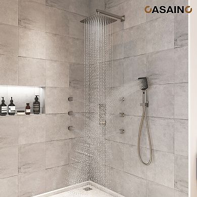 Luxury Thermostatic 3-Spray Patterns 12 in. Flush Wall Mount Rainfall Dual Shower Heads with 6-Jets