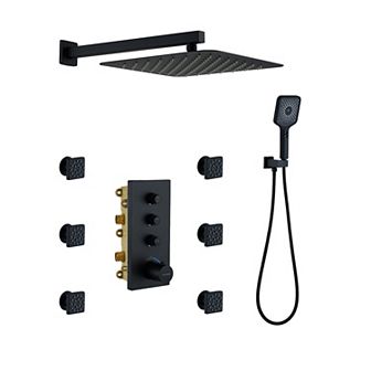 Luxury Thermostatic 3-Spray Patterns 12 in Flush Wall Mount Rainfall Dual Shower Heads with 6-Jets