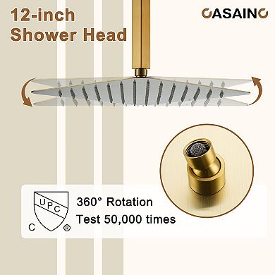Thermostatic 2-Spray Patterns 12 in. Dual Ceiling Mount Fixed and Handheld Shower Head with 6-Jets