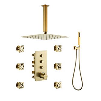 Thermostatic 2-Spray Patterns 12 in Dual Ceiling Mount Fixed and Handheld Shower Head with 6-Jets