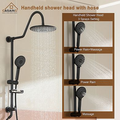 2.5 GPM 3-Spray Pattern 10 in. Wall Mount Dual Shower Heads Fixed and Handheld Shower Head