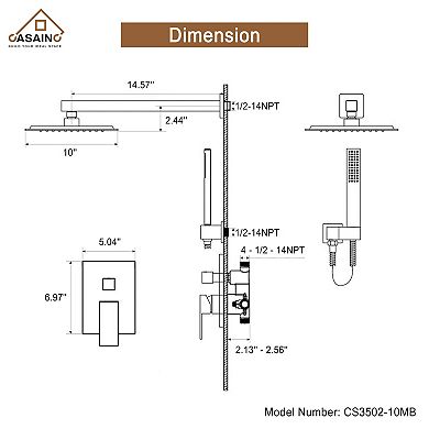 2-Function 10 in.Wall-Mounted Shower System with Handheld Shower