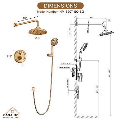 3-Spray Patterns 8.3 in. Wall Mount Shower Faucet Set Dual Shower Heads, Rough in Valve Included