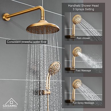 3-Spray Patterns 8.3 in. Wall Mount Shower Faucet Set Dual Shower Heads, Rough in Valve Included