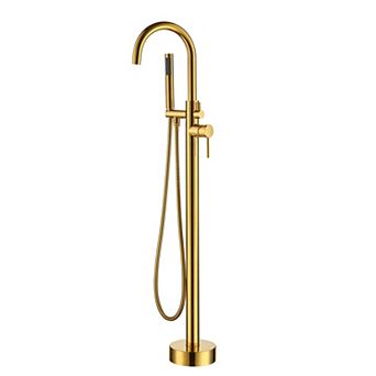 Single-Handle Floor Mounted Claw Foot Freestanding Tub Faucet in Titanium Gold