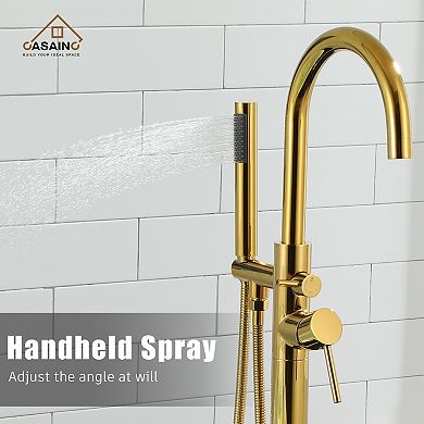 Single-Handle Floor Mounted Claw Foot Freestanding Tub Faucet in Titanium Gold