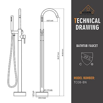 Single-Handle Floor Mounted Claw Foot Freestanding Tub Faucet in Titanium Gold