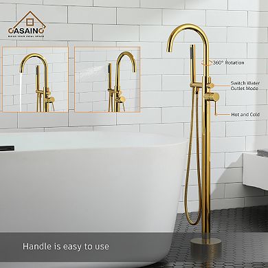 Single-Handle Floor Mounted Claw Foot Freestanding Tub Faucet in Titanium Gold