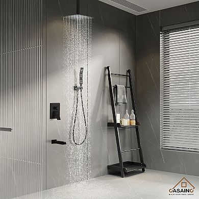 Ceiling Mount Rain Shower Head System With Cascading Tub Filler