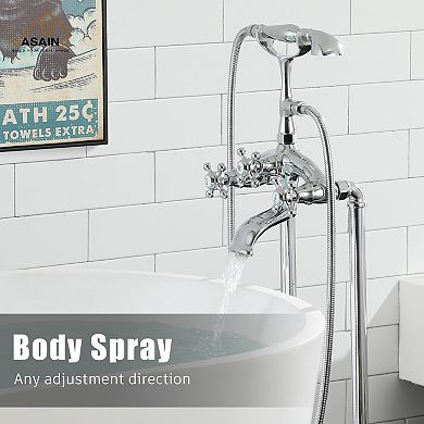 Casainc 3-handle Freestanding Low-arc Bathtub Faucet With Hand Shower