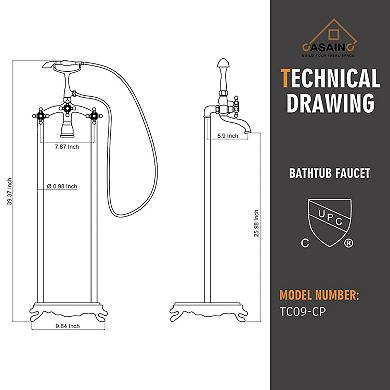 Casainc 3-handle Freestanding Low-arc Bathtub Faucet With Hand Shower