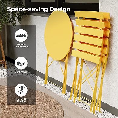 3-Piece Folding Bistro Set 2 Chairs and 1 Table Weather-Resistant Outdoor Indoor Conversation Set