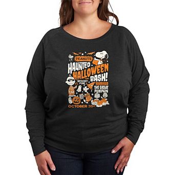 Plus Size Peanuts Haunted Halloween Bash French Terry Long Sleeve Tee