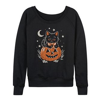 Women's Halloween Kitten French Terry Long Sleeve Tee