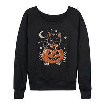 Women's Halloween Kitten French Terry Long Sleeve Tee