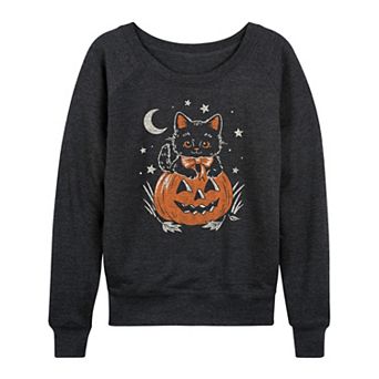 Women's Halloween Kitten French Terry Long Sleeve Tee
