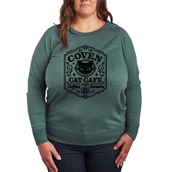 Plus Size Coven Cat Café French Terry Long Sleeve Tee