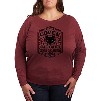 Plus Size Coven Cat Café French Terry Long Sleeve Tee