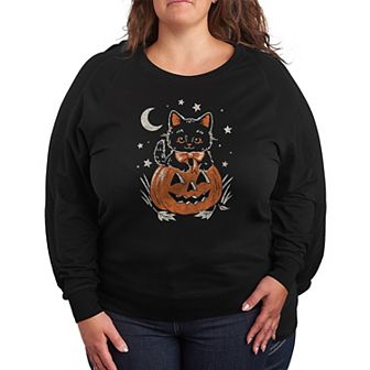Plus Size Halloween Kitten French Terry Long Sleeve Tee