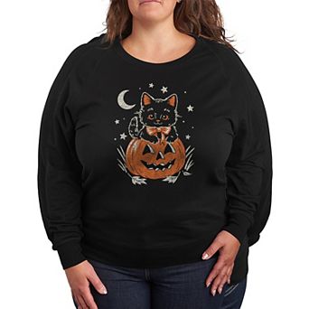 Plus Size Halloween Kitten French Terry Long Sleeve Tee