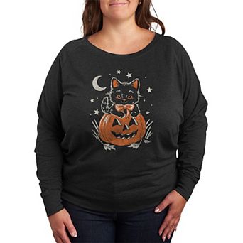 Plus Size Halloween Kitten French Terry Long Sleeve Tee