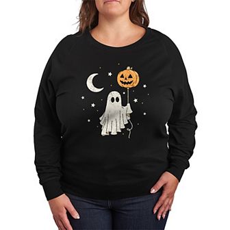 Plus Size Ghost & Pumpkin Balloon French Terry Long Sleeve Tee