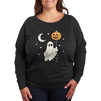Plus Size Ghost & Pumpkin Balloon French Terry Long Sleeve Tee