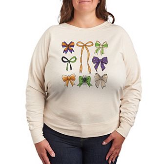 Plus Size Halloween Bows Grid French Terry Long Sleeve Tee