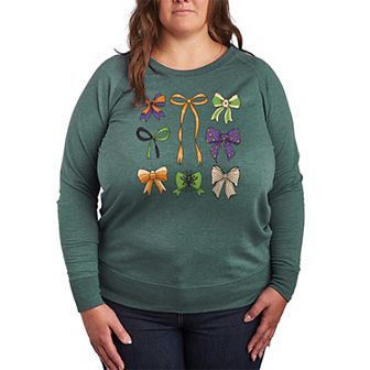 Plus Size Halloween Bows Grid French Terry Long Sleeve Tee
