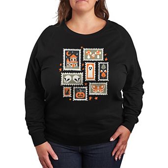 Plus Size Halloween Stamps French Terry Long Sleeve Tee