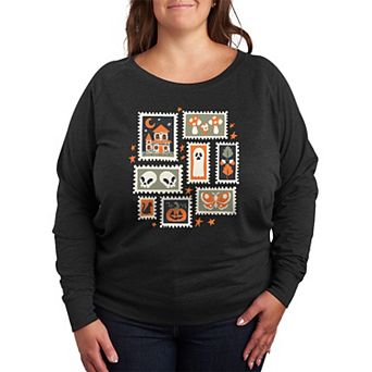 Plus Size Halloween Stamps French Terry Long Sleeve Tee