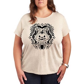Plus Size Floral Pumpkin Halloween Graphic Tee