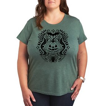 Plus Size Floral Pumpkin Halloween Graphic Tee