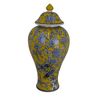 Chris Lidded Accent Jar, Bird and Floral, Ceramic