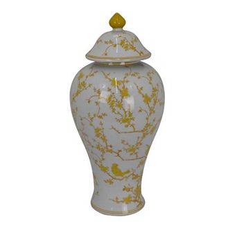 Chris Lidded Accent Jar, Bird and Floral, Ceramic