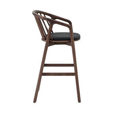 Rchy Barstool Chair, Curved Spindle Back, Faux Leather, Oak Wood